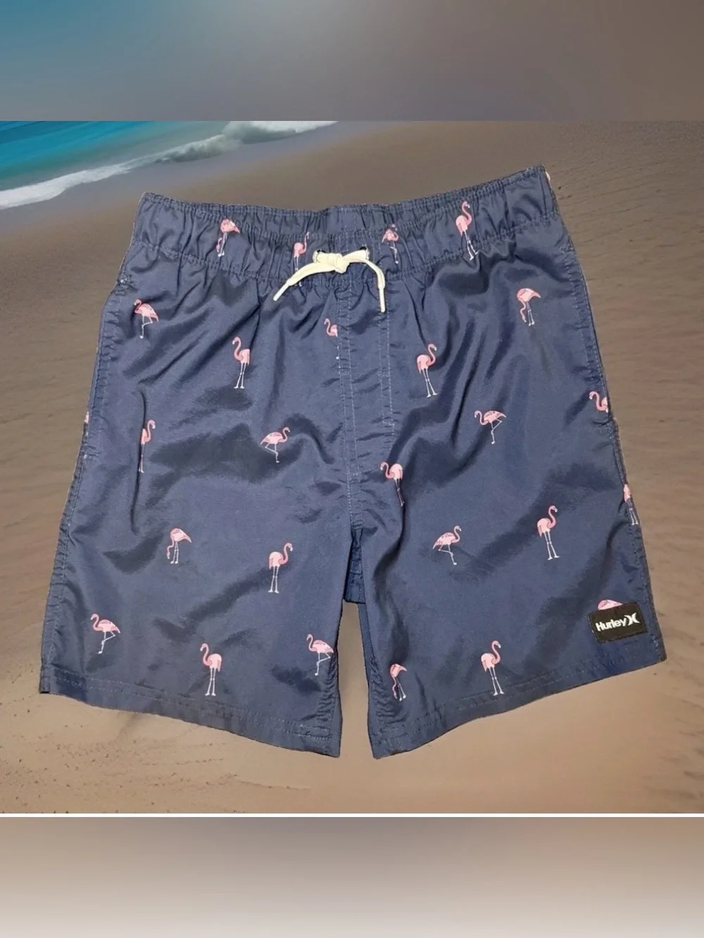 Hurley Kid's Hybrid Flamingo Swim Suit Shorts Blue Size M Medium Lined Pockets